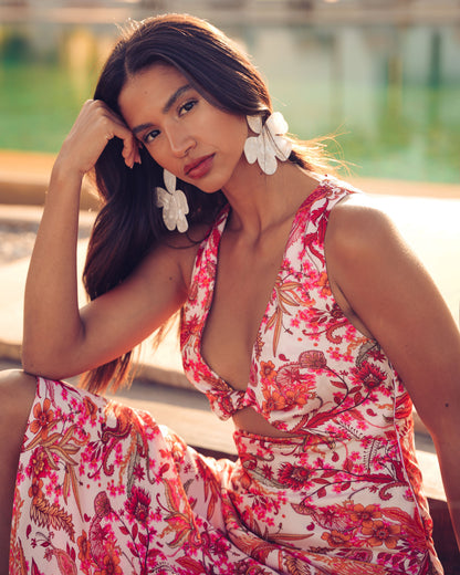 RUSTIC ROMANCE MIDI SATIN DRESS