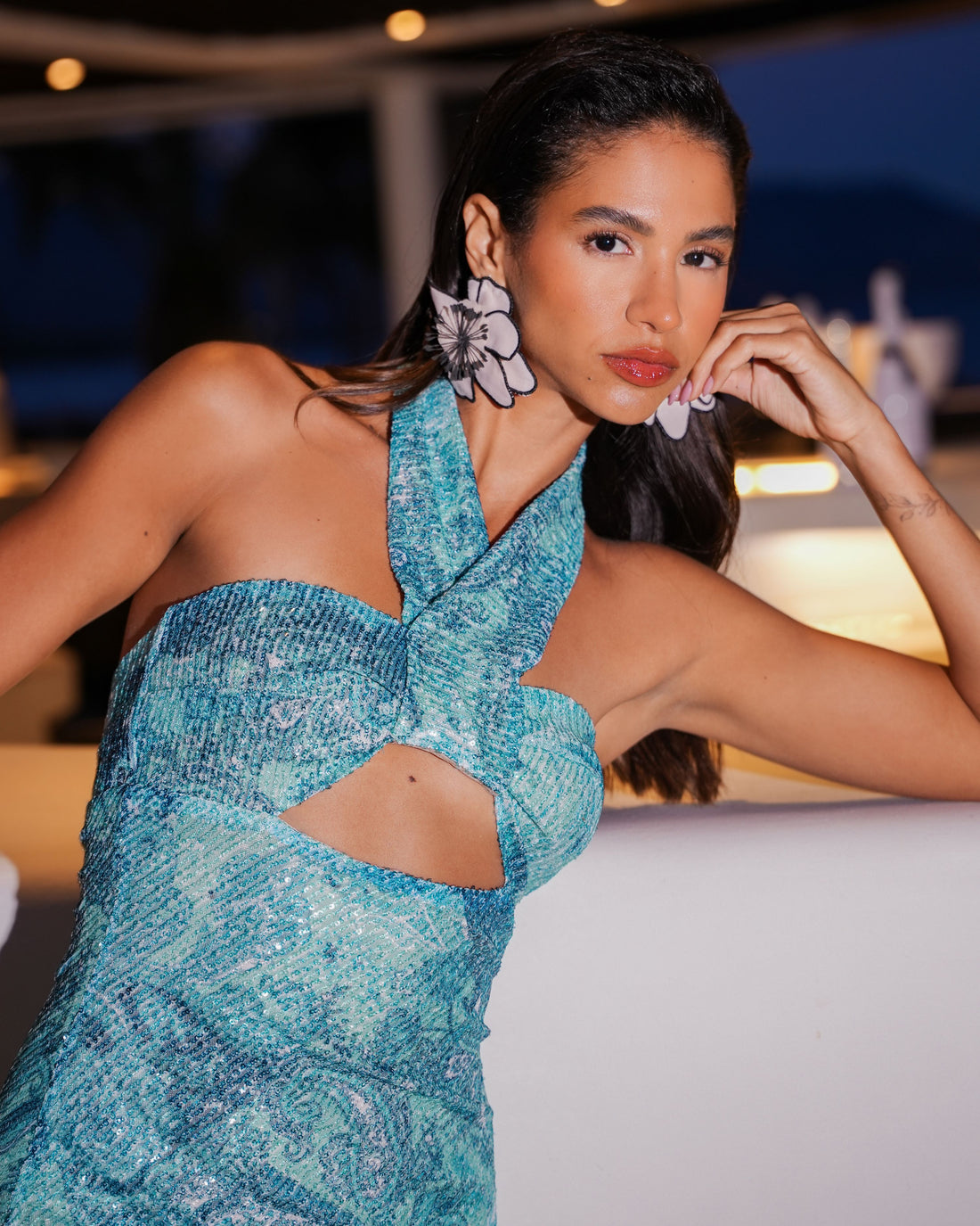 PAISLEY WAVES MIDI SEQUINED DRESS