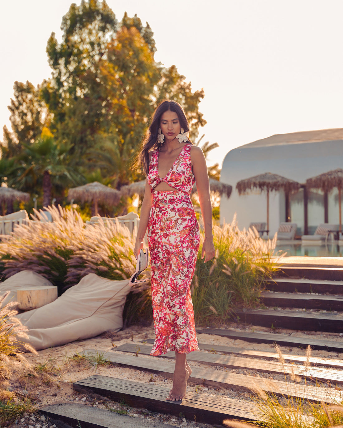 RUSTIC ROMANCE MIDI SATIN DRESS