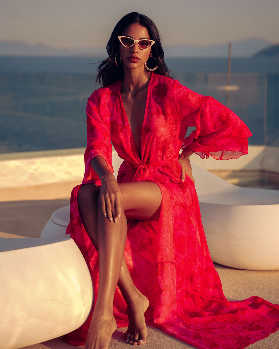 RUBY ROSE KIMONO DRESS WITH RUFFLES